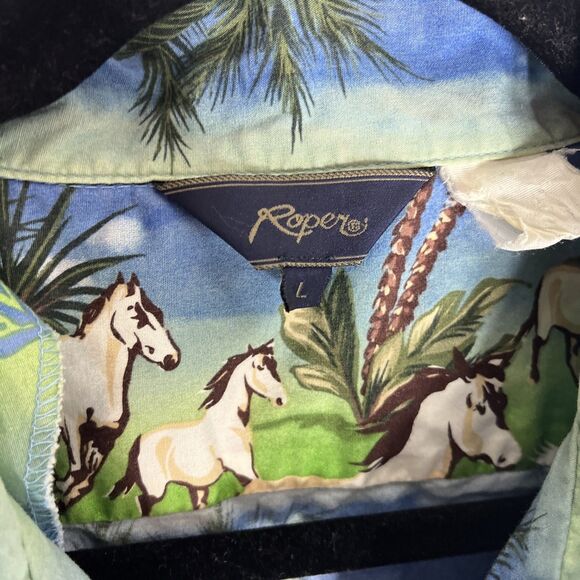 Roper Western Short Sleeve Button Up Wild Horses Size Large - Picture 3 of 5